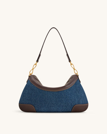 Jayla Schultertasche mit Metallanhänger - Blaues Denim