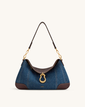 Jayla Schultertasche mit Metallanhänger - Blaues Denim