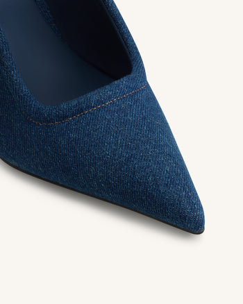 Sofia Mules mit Metallakzent und Kugelabsatz - Jeansblau