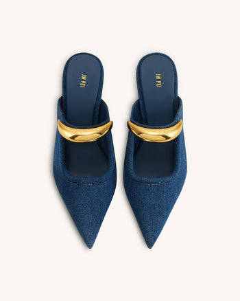 Sofia Mules mit Metallakzent und Kugelabsatz - Jeansblau