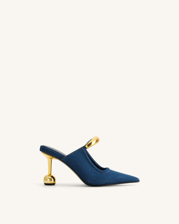 Sofia Mules mit Metallakzent und Kugelabsatz - Jeansblau