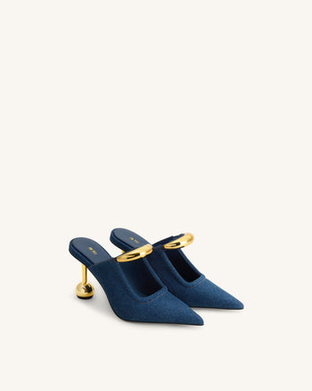 Sofia Mules mit Metallakzent und Kugelabsatz - Jeansblau