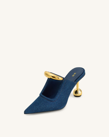 Sofia Mules mit Metallakzent und Kugelabsatz - Jeansblau