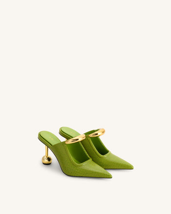 Sofia Mules mit Metallakzent und Kugelabsatz - Grün