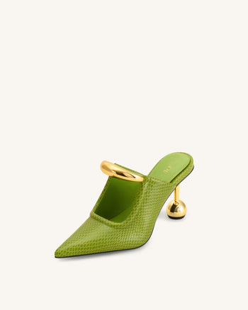 Sofia Mules mit Metallakzent und Kugelabsatz - Grün