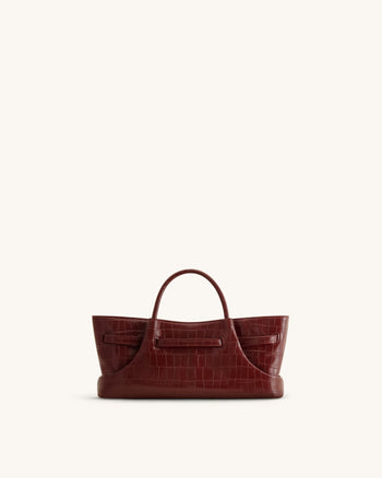 Maeve Tote Bag mit Dackel-Metallanhänger – Burgund in Kroko-Optik