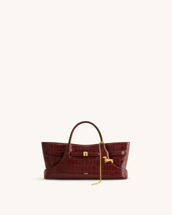 Maeve Tote Bag mit Dackel-Metallanhänger – Burgund in Kroko-Optik