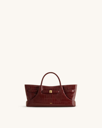 Maeve Tote Bag mit Dackel-Metallanhänger – Burgund in Kroko-Optik