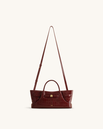 Maeve Tote Bag mit Dackel-Metallanhänger – Burgund in Kroko-Optik