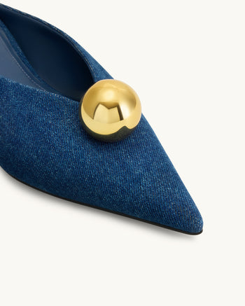 Helena Gold Sphere Mules mit Spitze - Denimblau