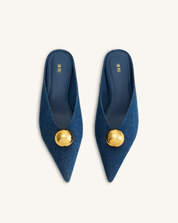 Helena Gold Sphere Mules mit Spitze - Denimblau