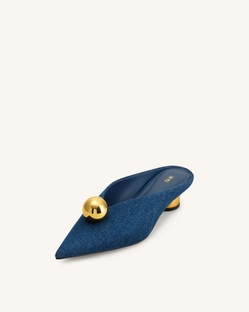 Helena Gold Sphere Mules mit Spitze - Denimblau