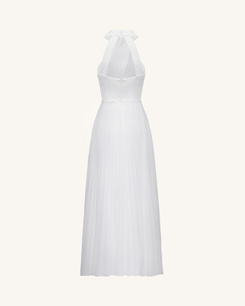 Plissee-Maxikleid mit überkreuztem Neckholder – Elfenbein