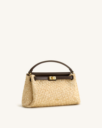 Carmen Kunststroh Henkeltasche - Braun