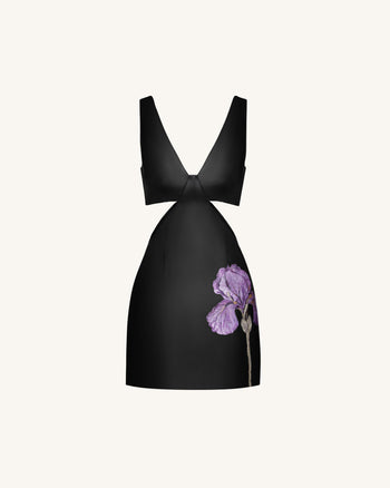 Iris Bodycon-Minikleid aus Leder mit Blumen-Cut-out – Schwarz