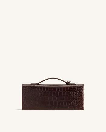Celeste Umschlag-Henkeltasche - Dunkelbraunes Kroko
