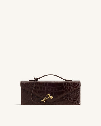 Celeste Umschlag-Henkeltasche - Dunkelbraunes Kroko