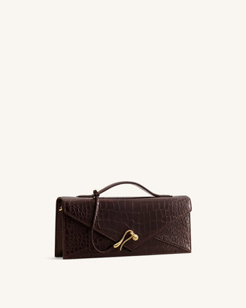 Celeste Umschlag-Henkeltasche - Dunkelbraunes Kroko