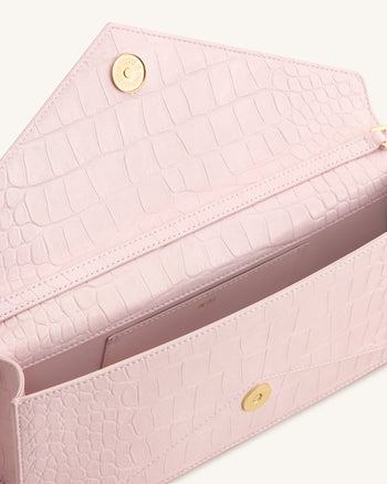 Celeste Envelope-Henkeltasche - Rosa Krokoprägung