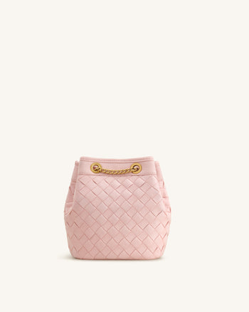 Yara Handgeflochtene Beuteltasche aus Wildlederimitat - Pink