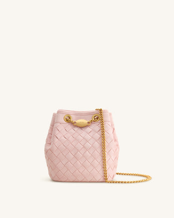 Yara Handgeflochtene Beuteltasche aus Wildlederimitat - Pink