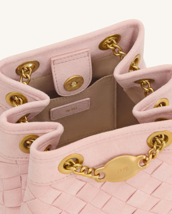 Yara Handgeflochtene Beuteltasche aus Wildlederimitat - Pink