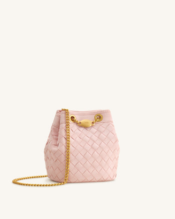 Yara Handgeflochtene Beuteltasche aus Wildlederimitat - Pink