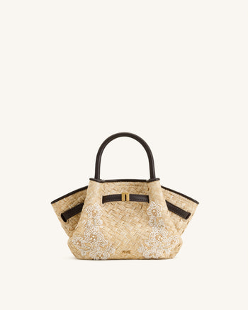 Hana Mini-Tasche mit Perlenbesatz aus Kunststroh - Braun