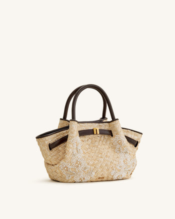 Hana Mini-Tasche mit Perlenbesatz aus Kunststroh - Braun