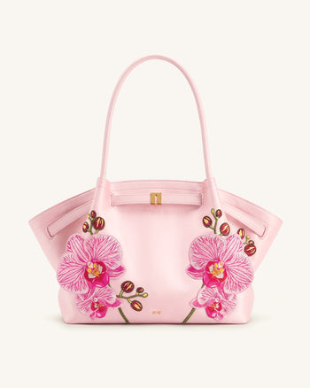 Hana Große Tote Bag mit Orchideen-Stickerei - Pink