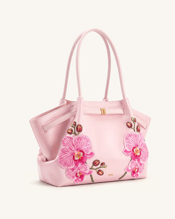 Hana Große Tote Bag mit Orchideen-Stickerei - Pink