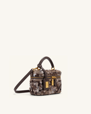 Cleo Henkeltasche in Kastenform mit Metallic-Pailletten - Braun