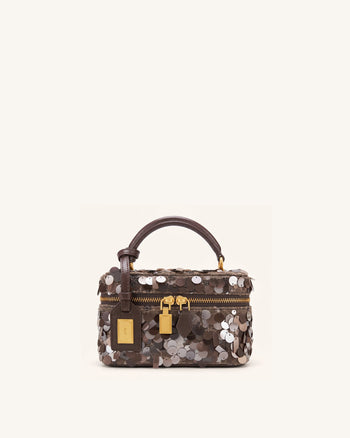 Cleo Henkeltasche in Kastenform mit Metallic-Pailletten - Braun