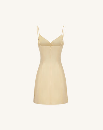 Iris Satin-Minikleid mit Print und Trägern – Pastellgelb