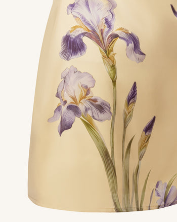 Iris Satin-Minikleid mit Print und Trägern – Pastellgelb