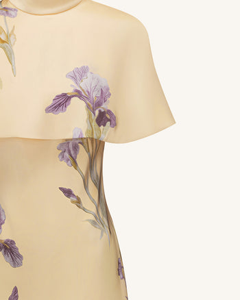Iris Minikleid mit Print und Cape-Überwurf – Pastellgelb