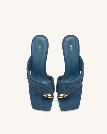 Noemi Mules mit quadratischer Zehenpartie und geflochtenem Beschlag – Denimblau