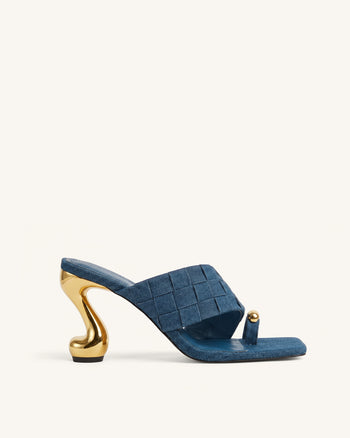 Noemi Mules mit quadratischer Zehenpartie und geflochtenem Beschlag – Denimblau