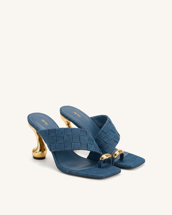 Noemi Mules mit quadratischer Zehenpartie und geflochtenem Beschlag – Denimblau