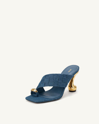 Noemi Mules mit quadratischer Zehenpartie und geflochtenem Beschlag – Denimblau