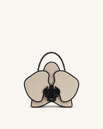 Flora Orchideenförmige Henkeltasche - Schwarz-Weißes Canvas