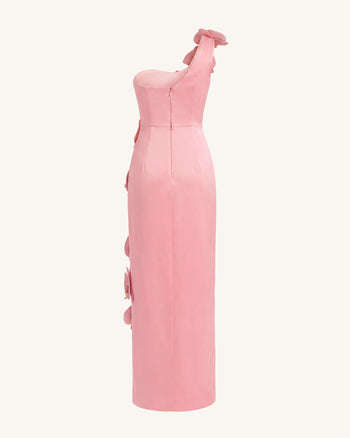 Maxikleid mit Orchideen-Verzierung, Cut-out und Schlitz - Blush-Pink