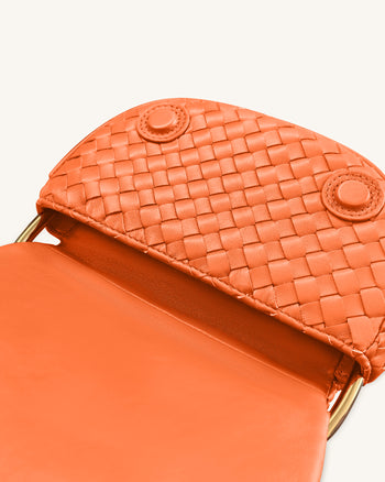 Ione Leopardförmiger Beschlag Griff Gewebte Henkeltasche - Orange