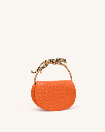 Ione Leopardförmiger Beschlag Griff Gewebte Henkeltasche - Orange