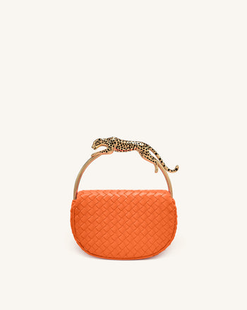 Ione Leopardförmiger Beschlag Griff Gewebte Henkeltasche - Orange