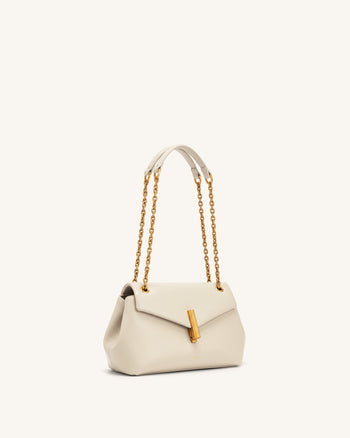 Valerie Kettenschultertasche mit Klappe - Cremeweiß