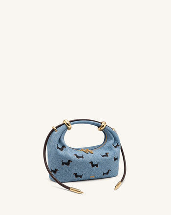 Ellie Handtasche mit besticktem Metallring-Detail – Vintage-Blau-Denim