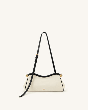 Naomi Geschwungene Schultertasche - Schwarzer Canvas