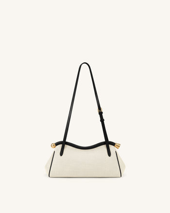 Naomi Geschwungene Schultertasche - Schwarzer Canvas