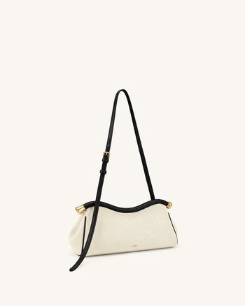 Naomi Geschwungene Schultertasche - Schwarzer Canvas